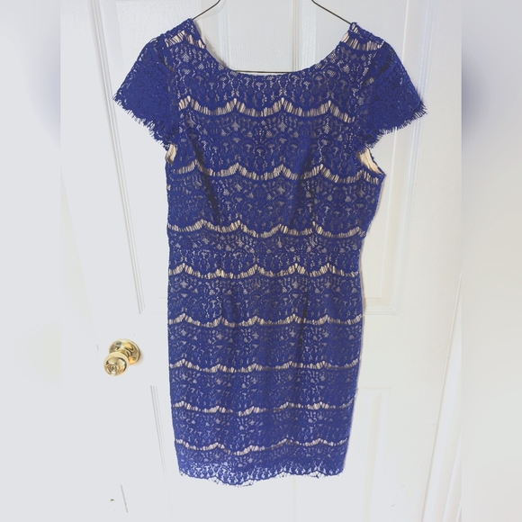 Beautiful lace knee length blue dress - Picture 1 of 8